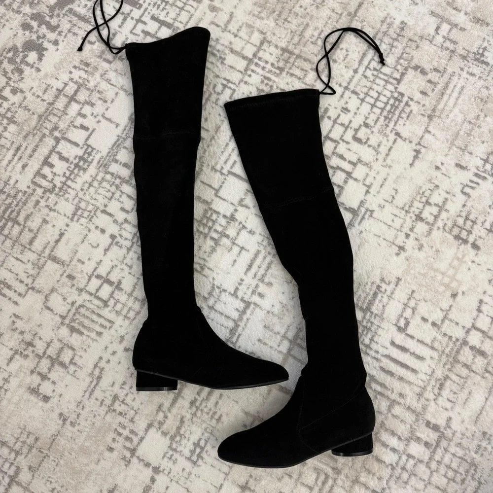 STUART WEITZMAN Genna Stretch-Suede Thigh Boots Pull On Style Drawstring‎ Sz 5
